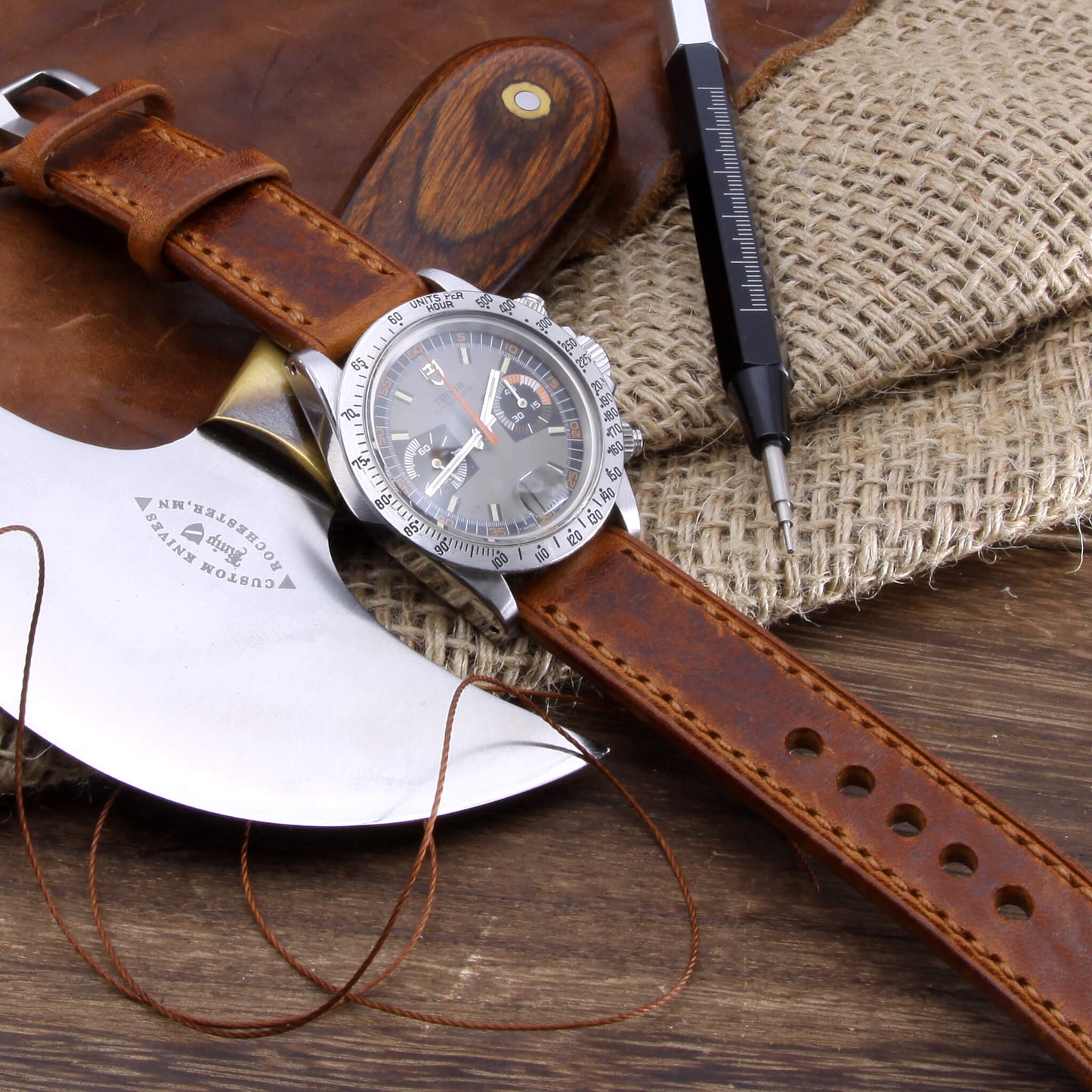 Leather Watch Strap, Vintage 403 | Full Stitch | Full Grain Italian Veg Tanned | Cozy Handmade