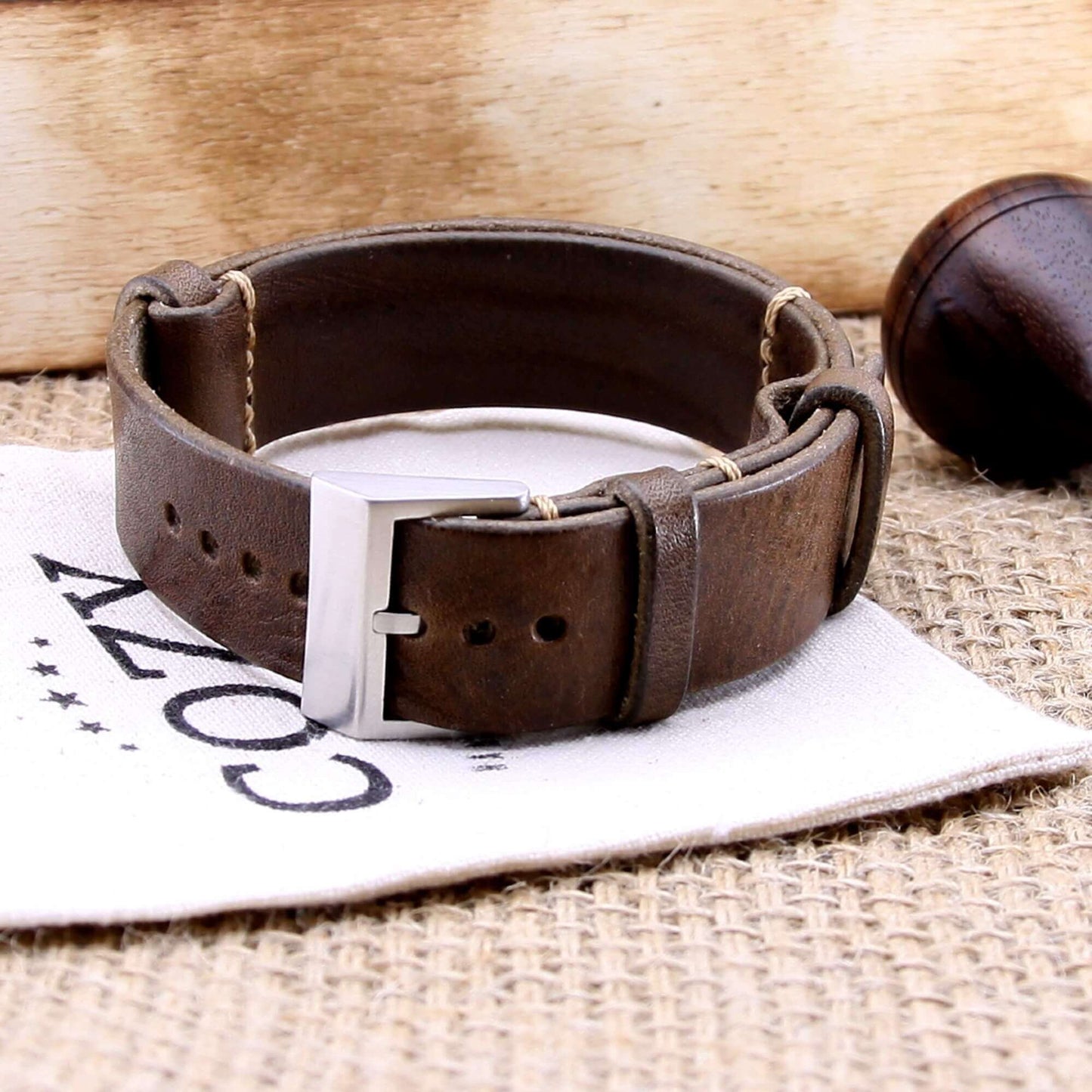 NAT2 Leather Watch Strap, Vintage 404 | Full Grain Italian Veg Tanned | Cozy Handmade