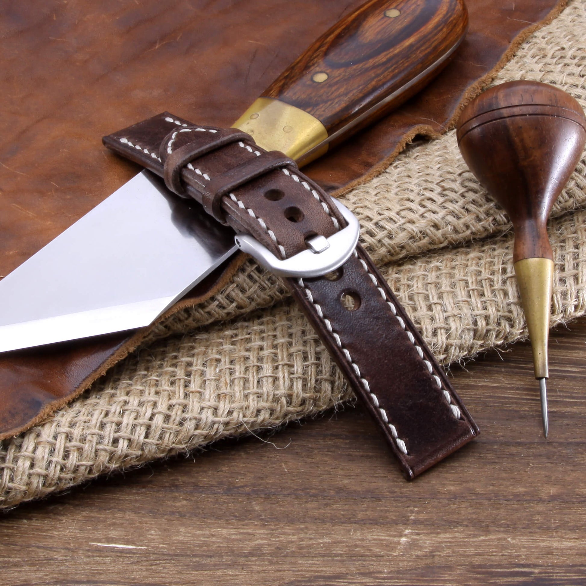 Leather Watch Strap, Vintage 405 |  Full Stitch | Full Grain Italian Veg Tanned | Cozy Handmade