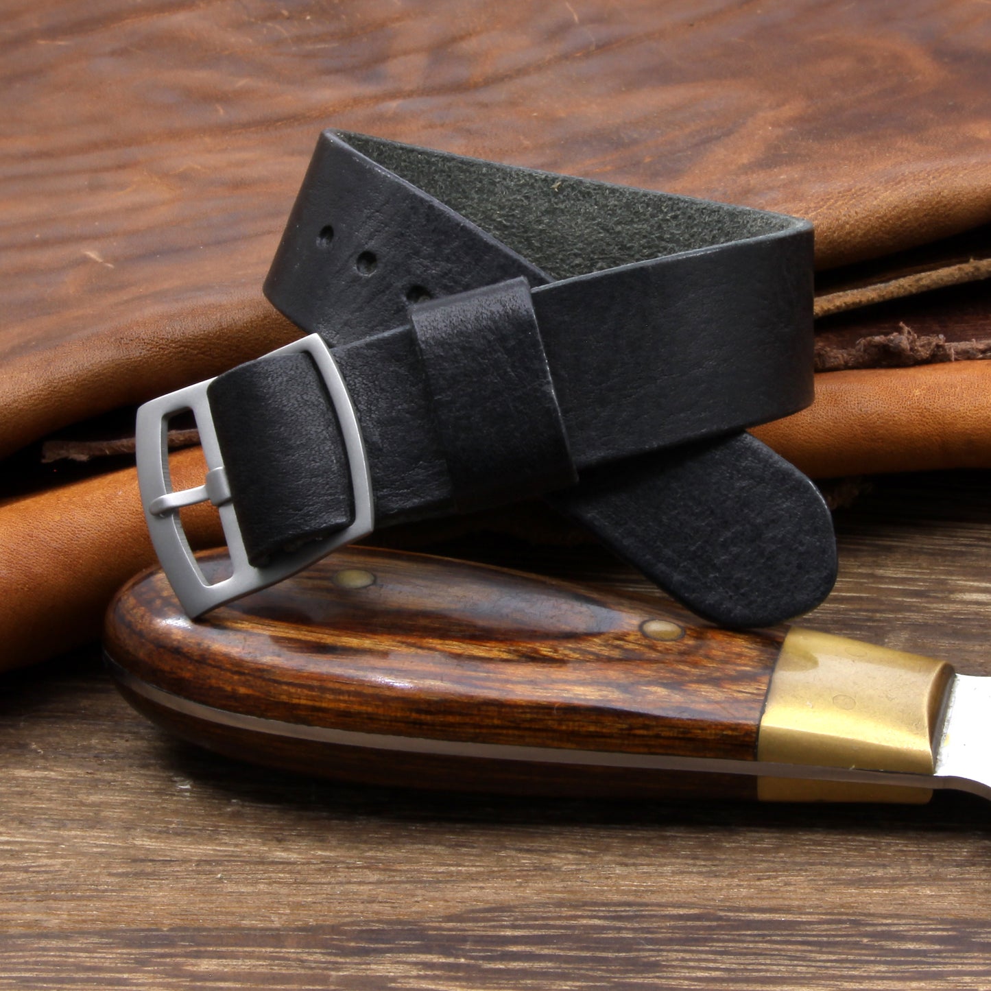 Vintage Nero (Black) Leather One Piece Watch Strap | Adjustable | Cozy Handmade