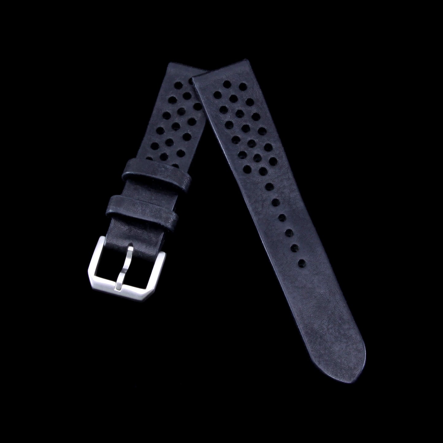 Rally Leather Watch Strap, Vintage Nero (Black) | Stitch-less | Full Grain Italian Vegetable-Tanned | Cozy Handmade