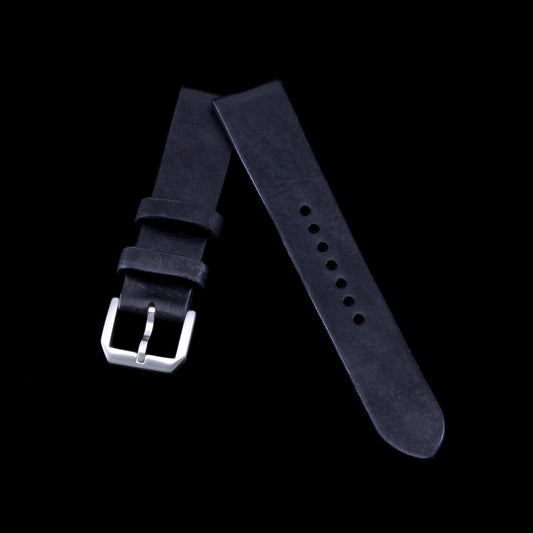 Leather Watch Strap, Vintage Nero (Black) | Stitch-less | Full Grain Italian Vegetable-Tanned | Cozy Handmade