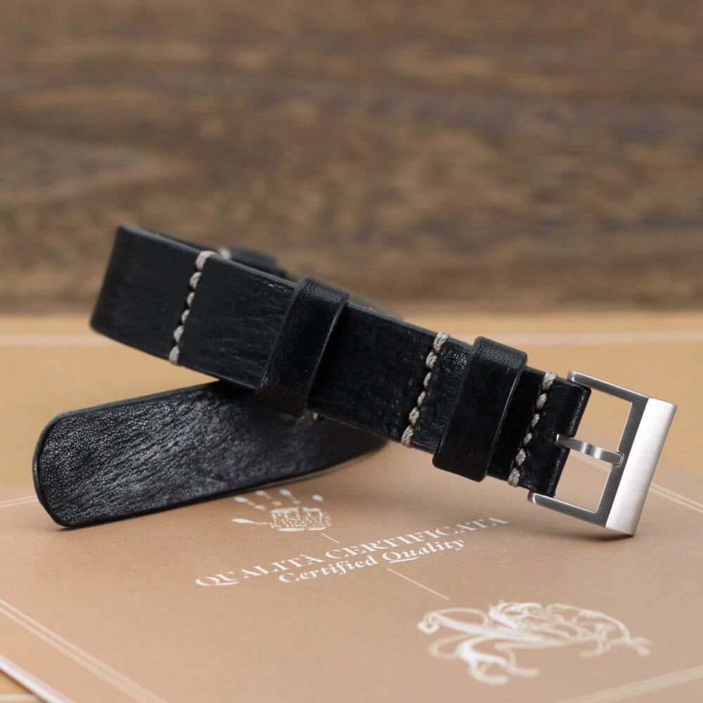 Leather NATO Strap, Vintage NERO Style II | Full Grain Italian Veg Tanned | Cozy Handmade