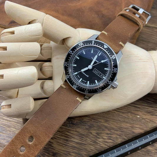 Sinn 104 St Sa paired with Vintage 402 Leather Watch Strap by Cozy Handmade