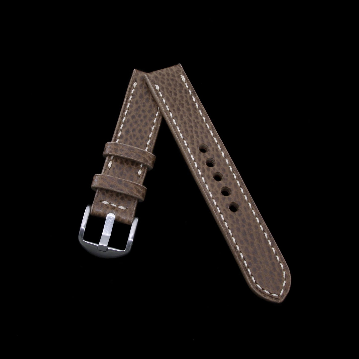 2-Piece Full Stitch Leather Watch Strap, made with Buttero Taupe full grain Italian veg-tanned leather by Cozy Handmade