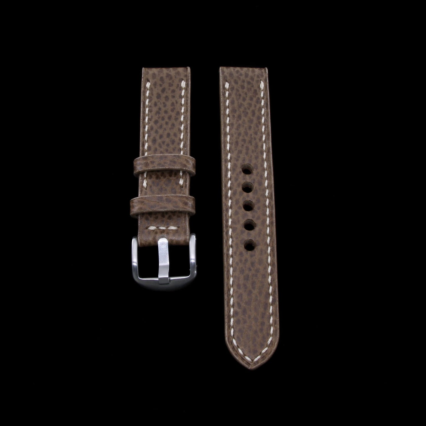 2nd View of 2-Piece Full Stitch Leather Watch Strap, made with Buttero Taupe full grain Italian veg-tanned leather by Cozy Handmade