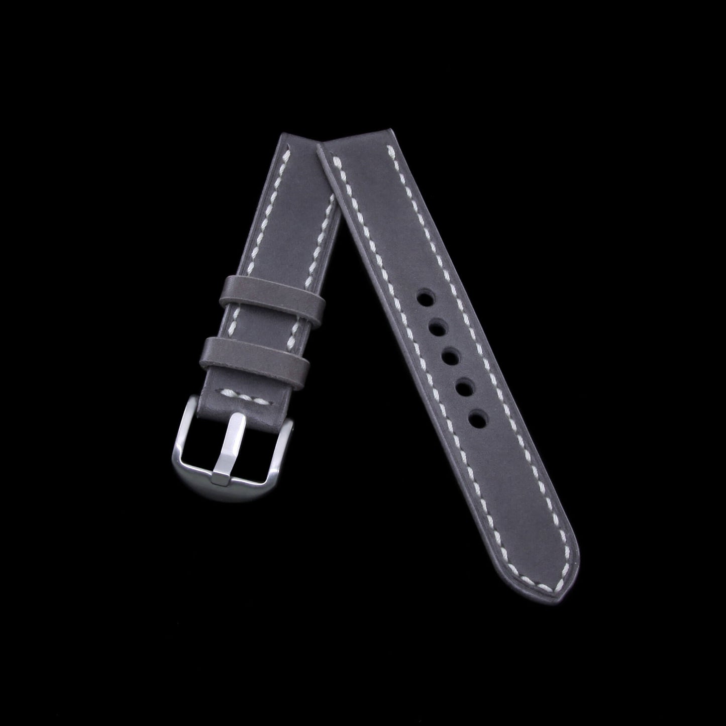 2-Piece Full Stitch Leather Watch Strap, made with Koala Antracite Italian veg-tanned leather by Cozy Handmade