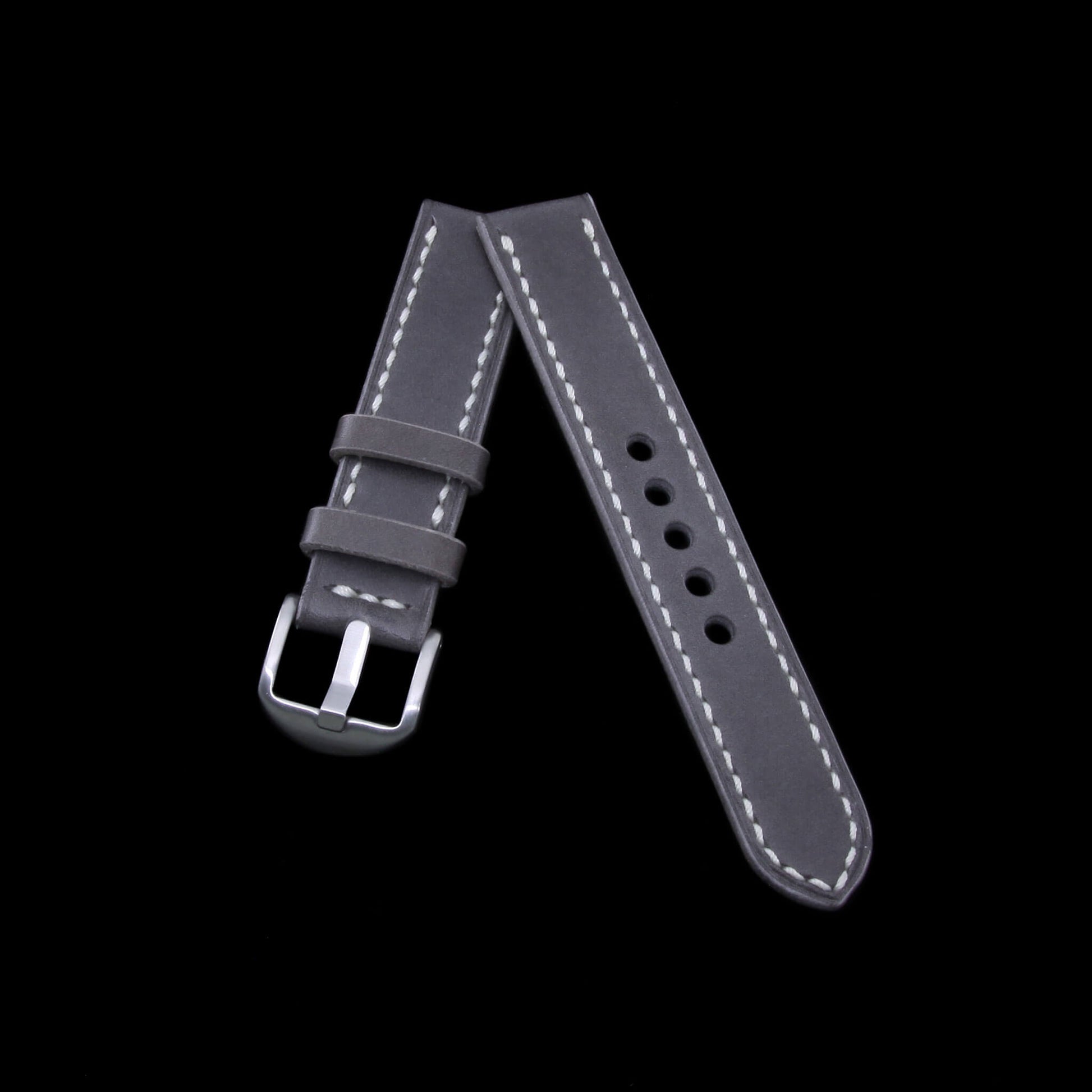 2-Piece Full Stitch Leather Watch Strap, made with Koala Antracite Italian veg-tanned leather by Cozy Handmade