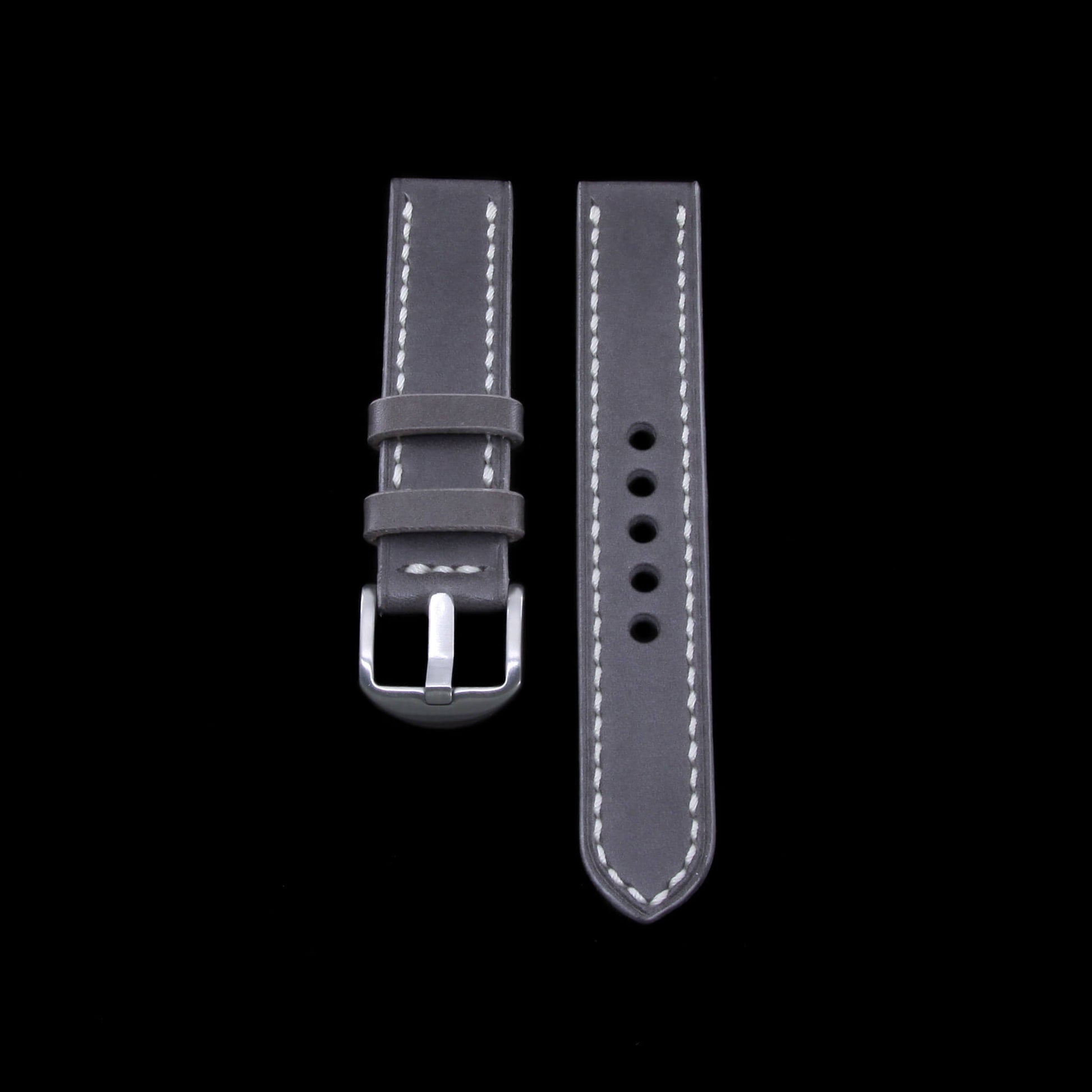 2nd View of 2-Piece Full Stitch Leather Watch Strap, made with Koala Antracite Italian veg-tanned leather by Cozy Handmade
