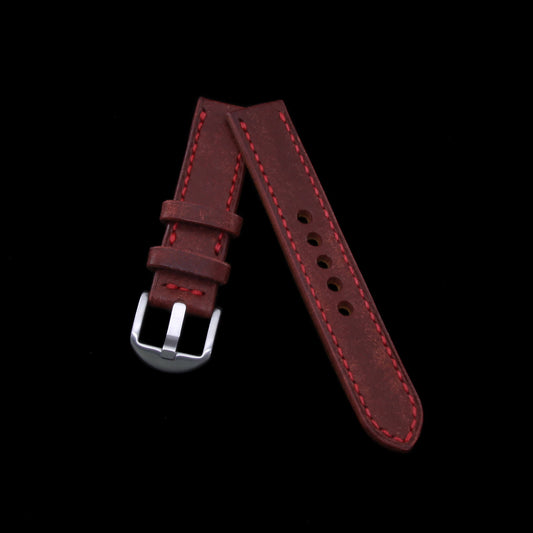 2-Piece Full Stitch Leather Watch Strap, made with Pueblo Cocinella full grain Italian veg-tanned leather by Cozy Handmade