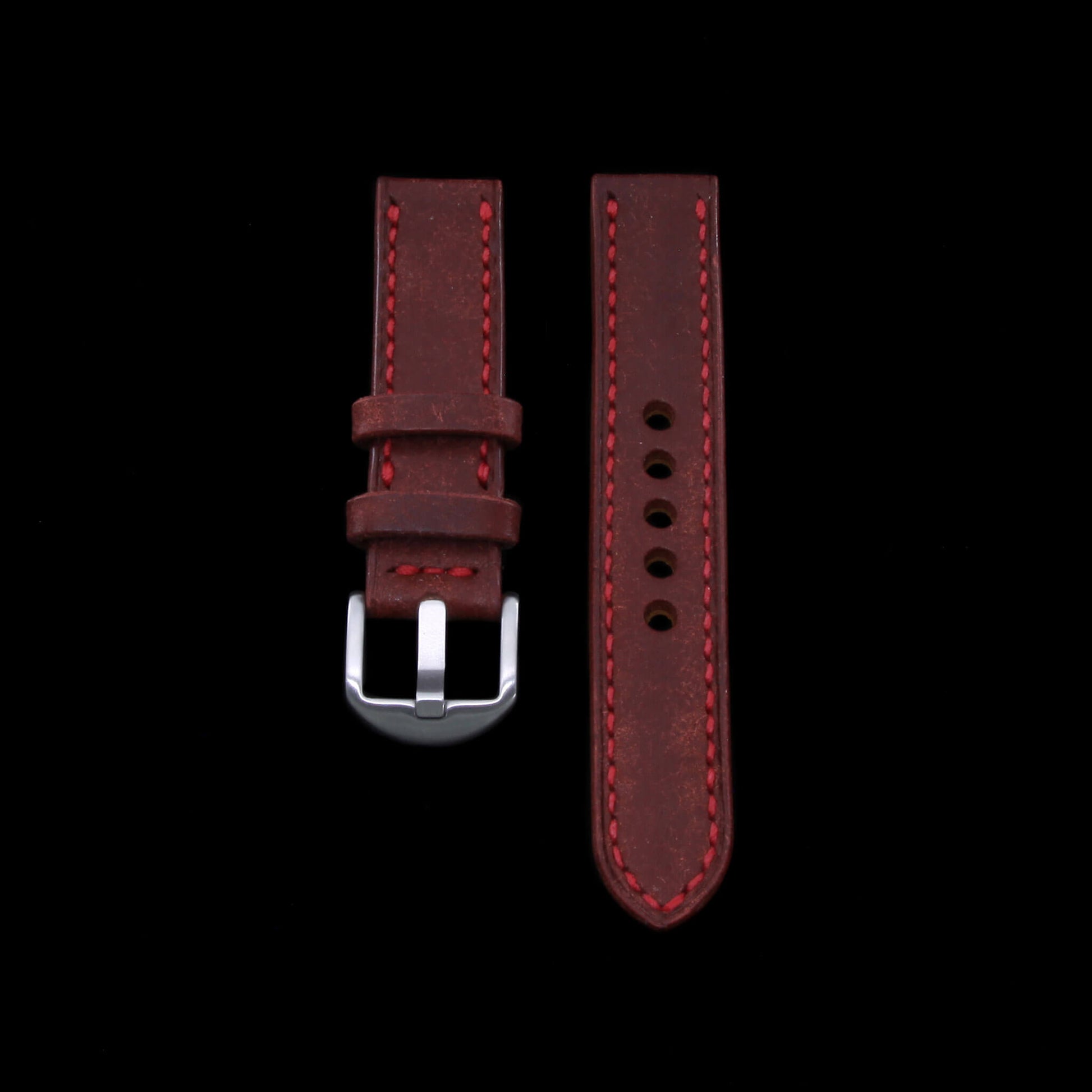 2nd View of 2-Piece Full Stitch Leather Watch Strap, made with Pueblo Cocinella full grain Italian veg-tanned leather by Cozy Handmade