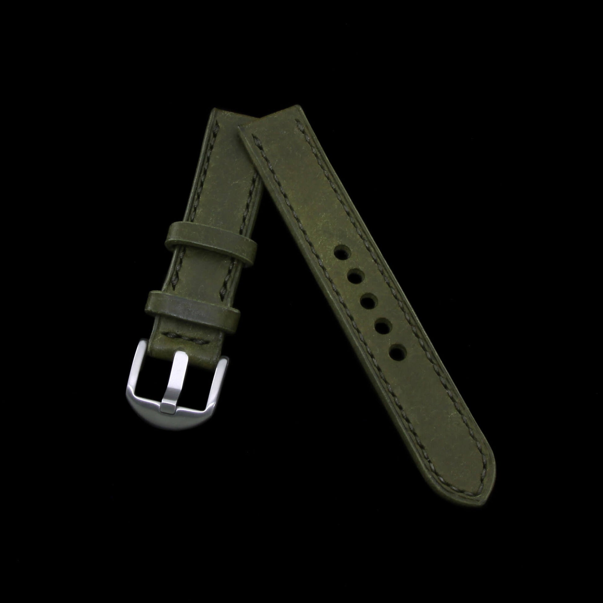 2-Piece Full Stitch Leather Watch Strap, made with Pueblo Oliva full grain Italian veg-tanned leather by Cozy Handmade