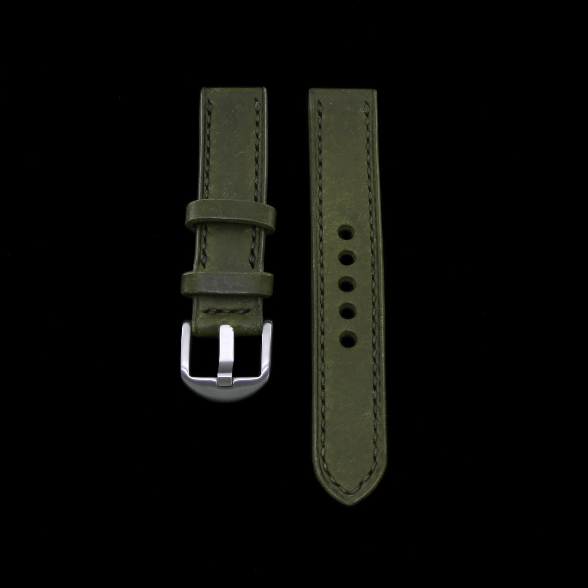 2nd View of 2-Piece Full Stitch Leather Watch Strap, made with Pueblo Oliva full grain Italian veg-tanned leather by Cozy Handmade