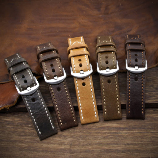 Full Stitch 2-Piece Leather Watch Straps, handcrafted by Cozy Handmade | Full Grain Italian Veg-tanned Leather
