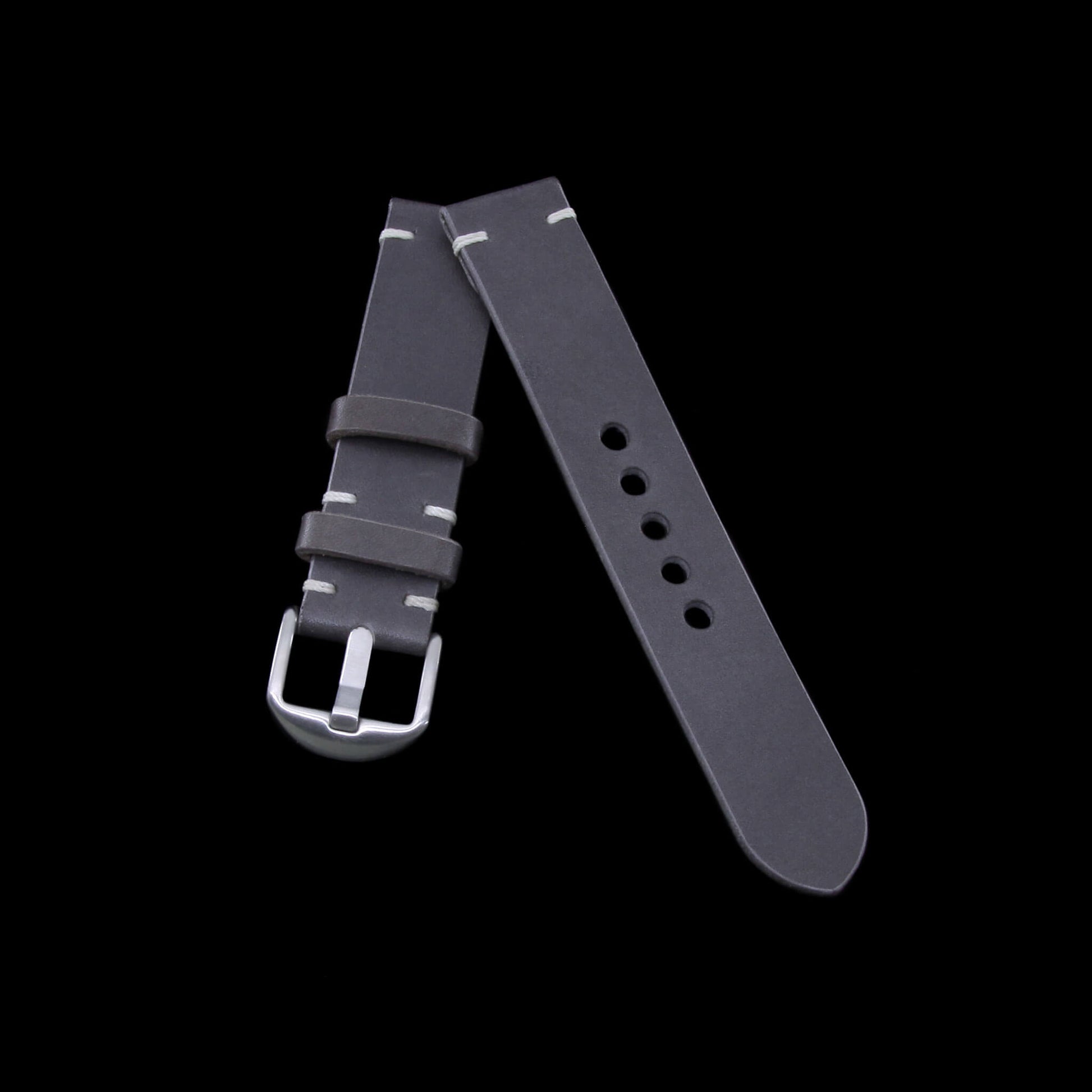 2-Piece Minimalist Leather Watch Strap, made with Koala Antracite Italian veg-tanned leather by Cozy Handmade