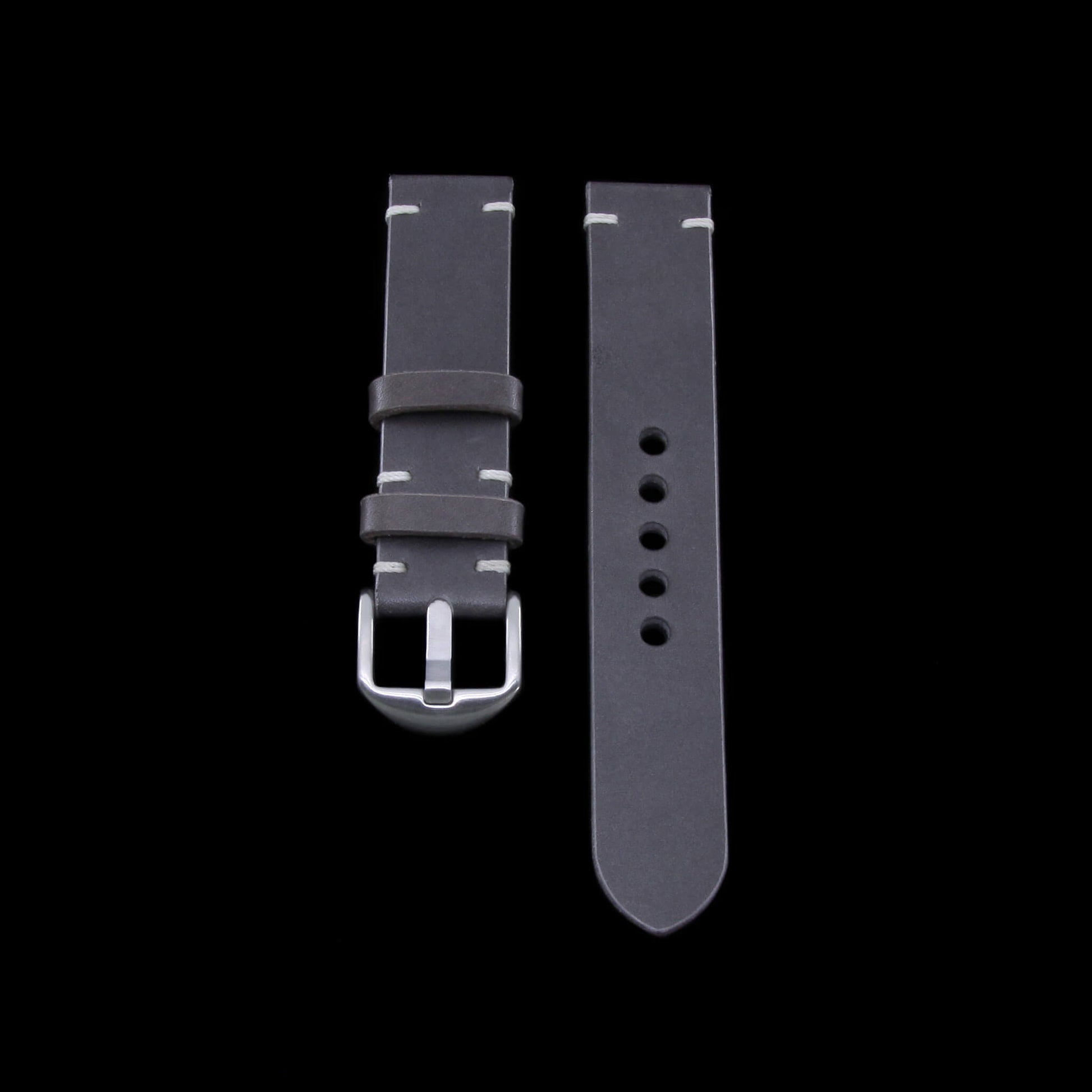 2nd View of 2-Piece Minimalist Leather Watch Strap, made with Koala Antracite Italian veg-tanned leather by Cozy Handmade