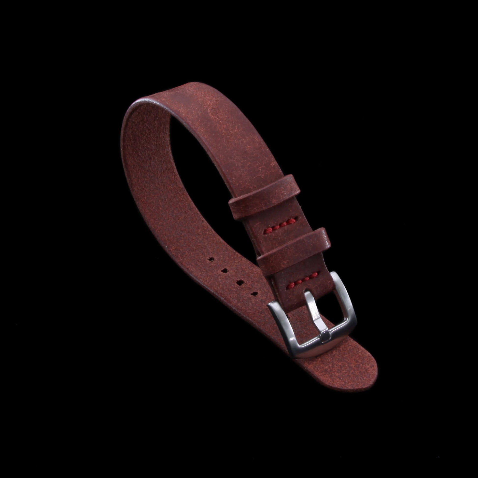 2nd View of  Single Pass Leather Watch Strap, 2-Keeper Pueblo Cocinella, made with full grain Italian veg-tanned leather by Cozy Handmade
