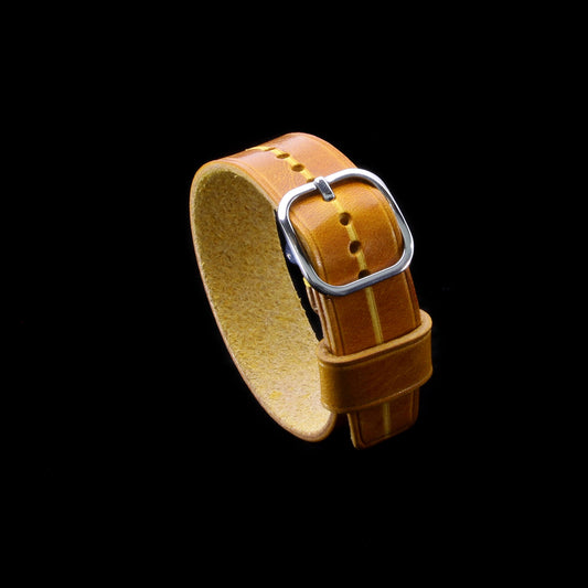 Cozy Handmade Garrison Military 104 Single Pass Watch Strap in Italian Vegetable-Tanned Leather (Yellow Ocher)