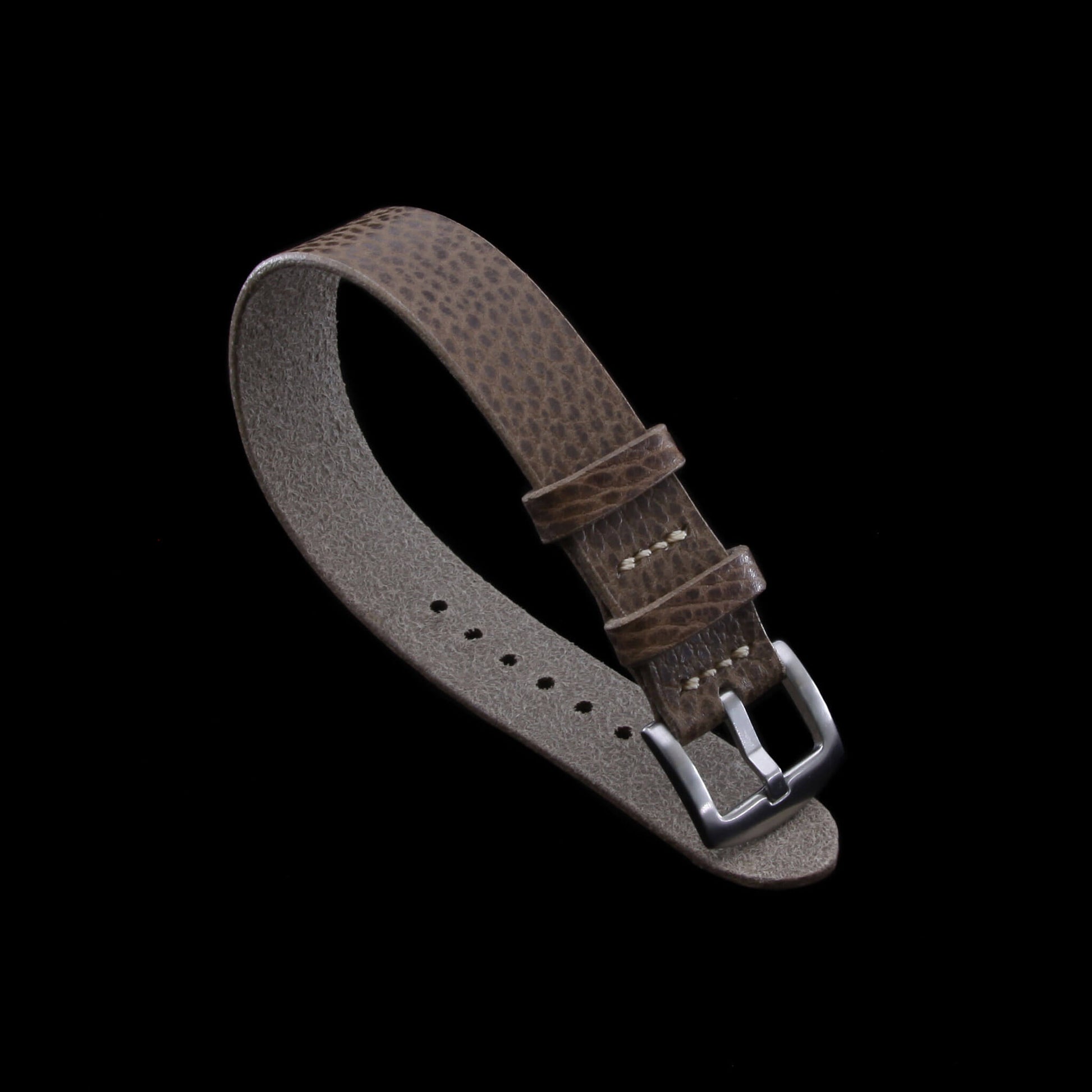 2nd View of single Pass Leather Watch Strap, 2-Keeper Buttero Taupe, made with full grain Italian veg-tanned leather by Cozy Handmade