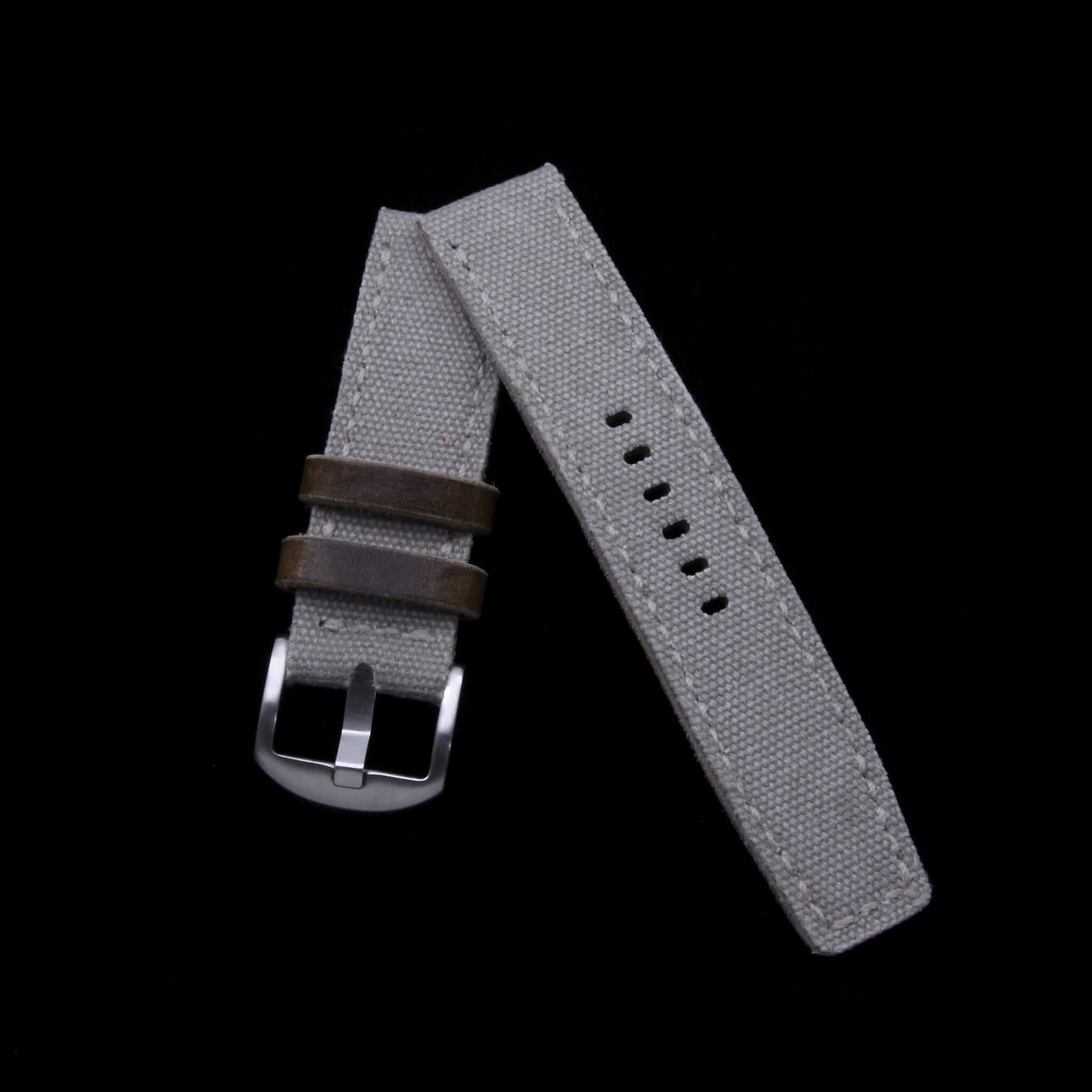 2-Piece Full Stitch Leather Watch Strap, made with Grey Canvas and Italian veg-tanned leather lining, handcrafted by Cozy Handmade