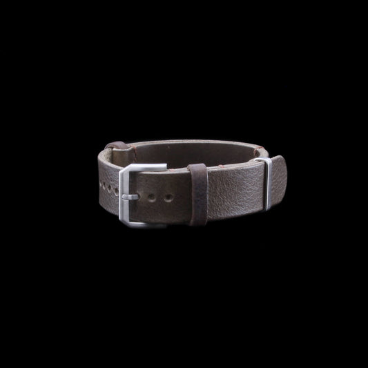 NAT2 Stylish Leather Watch Strap, Douglas 116 Dark Olive Grey fitted with brushed steel slim buckle , made with full grain Italian veg-tanned leather by Cozy Handmade
