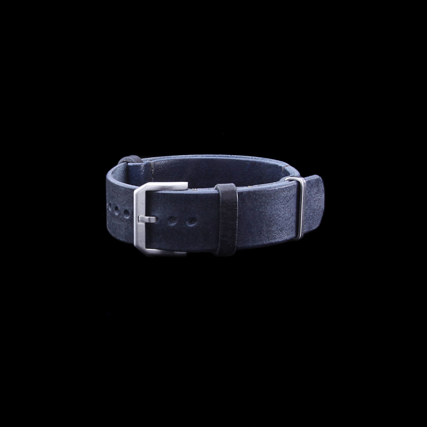 NAT2 Stylish Leather Watch Strap, Vintage 407 navy blue fitted with brushed steel slim buckle , made with full grain Italian veg-tanned leather by Cozy Handmade