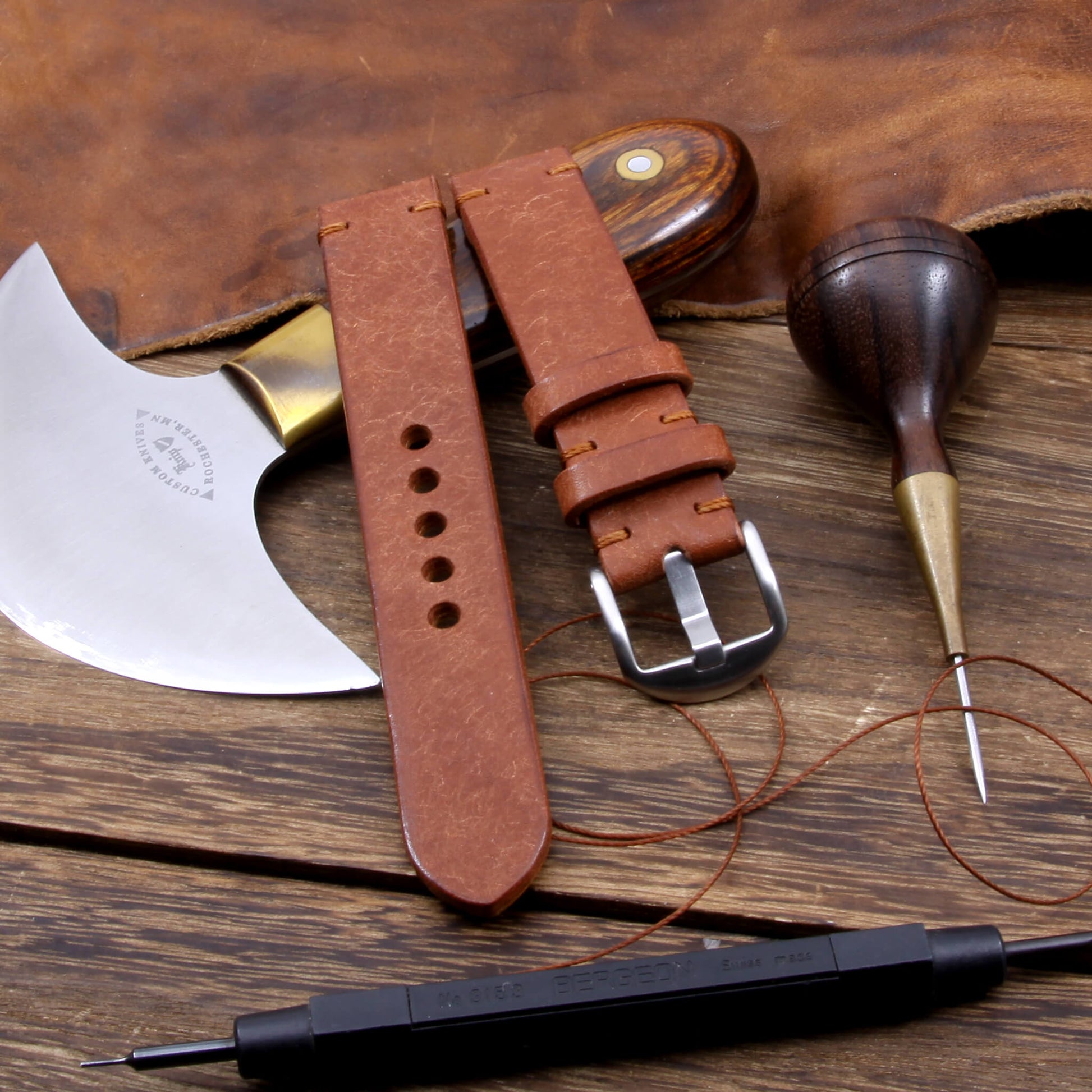 Handmade Rustic Russet Leather Watch Band for Apple Watch