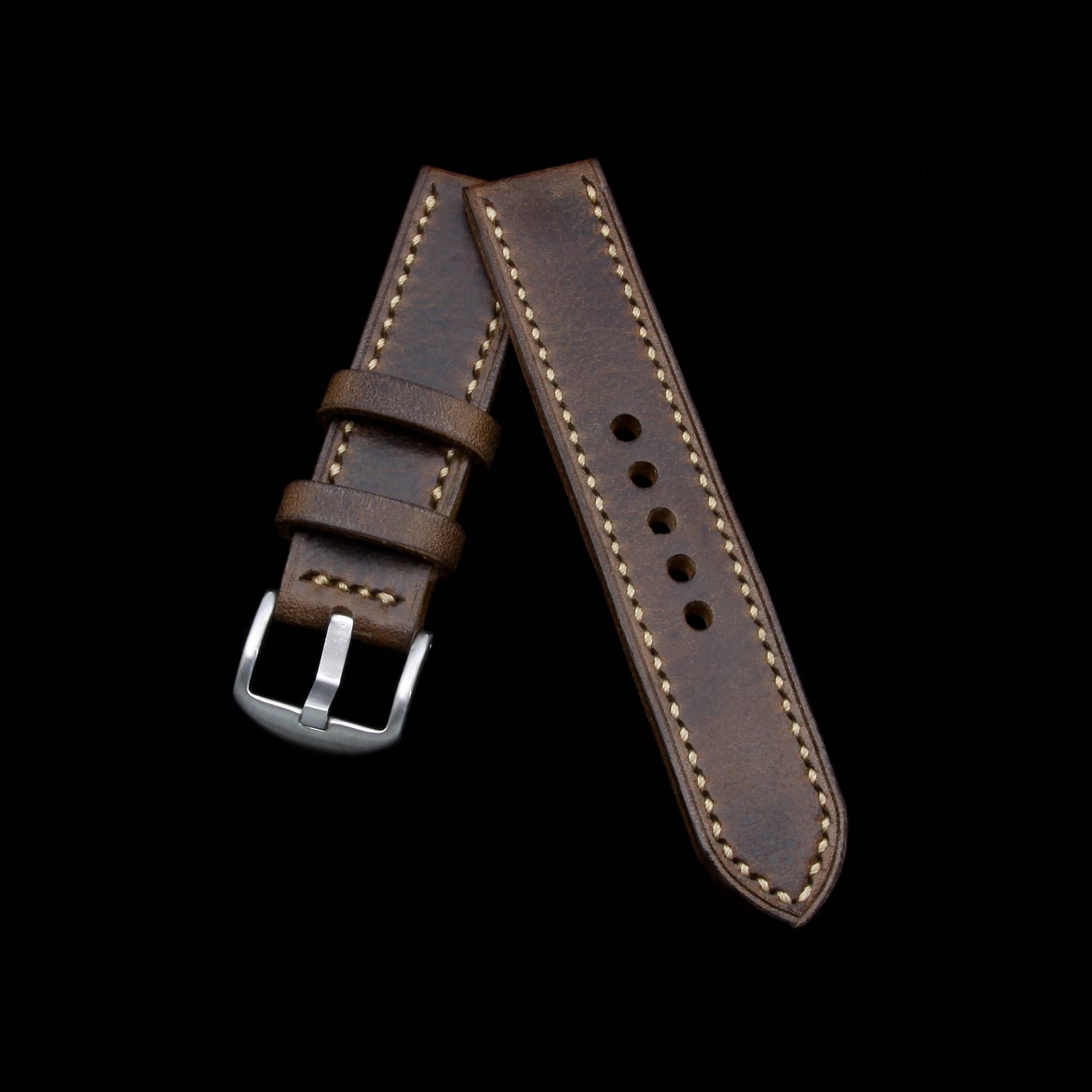 Leather Watch Strap, Douglas 110 (Dark Reddish Brown) | Full Stitch | Cozy Handmade