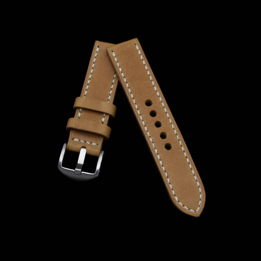 Leather Watch Strap, Sequoia 101 (Caramel Tan) | Full Stitch | Cozy Handmade