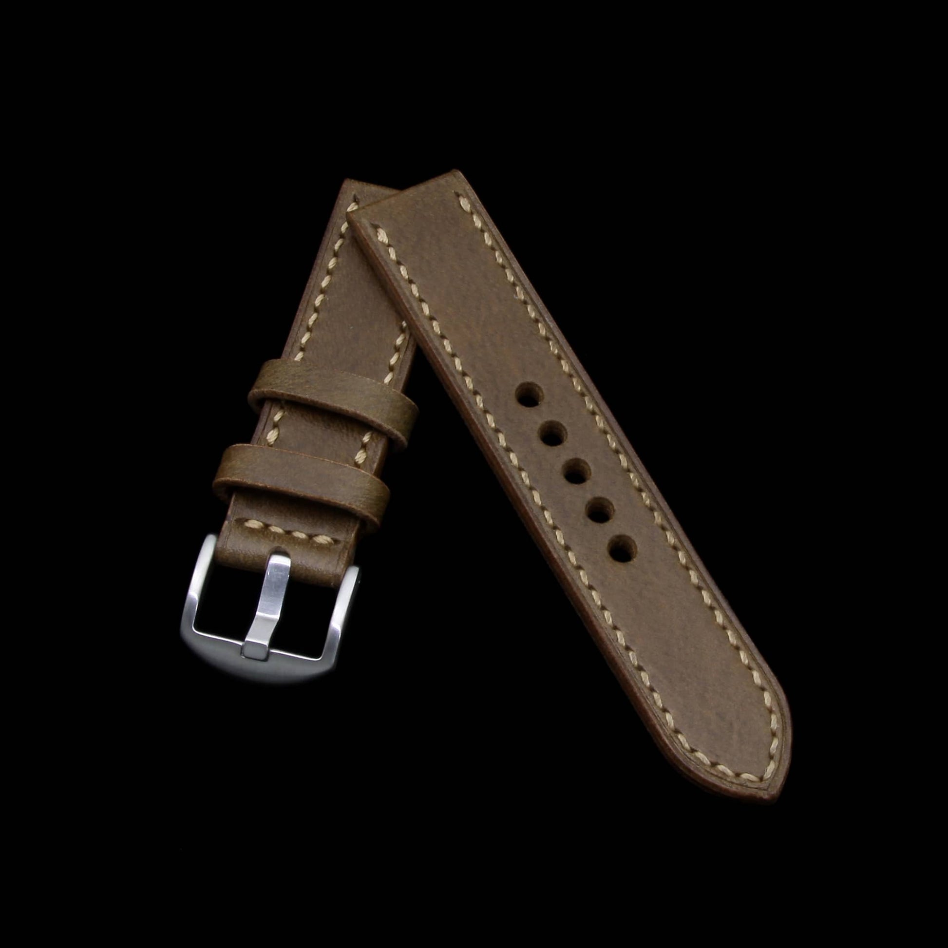 Leather Watch Strap, Sequoia 104 (Coffee Brown) | Full Stitch | Cozy Handmade