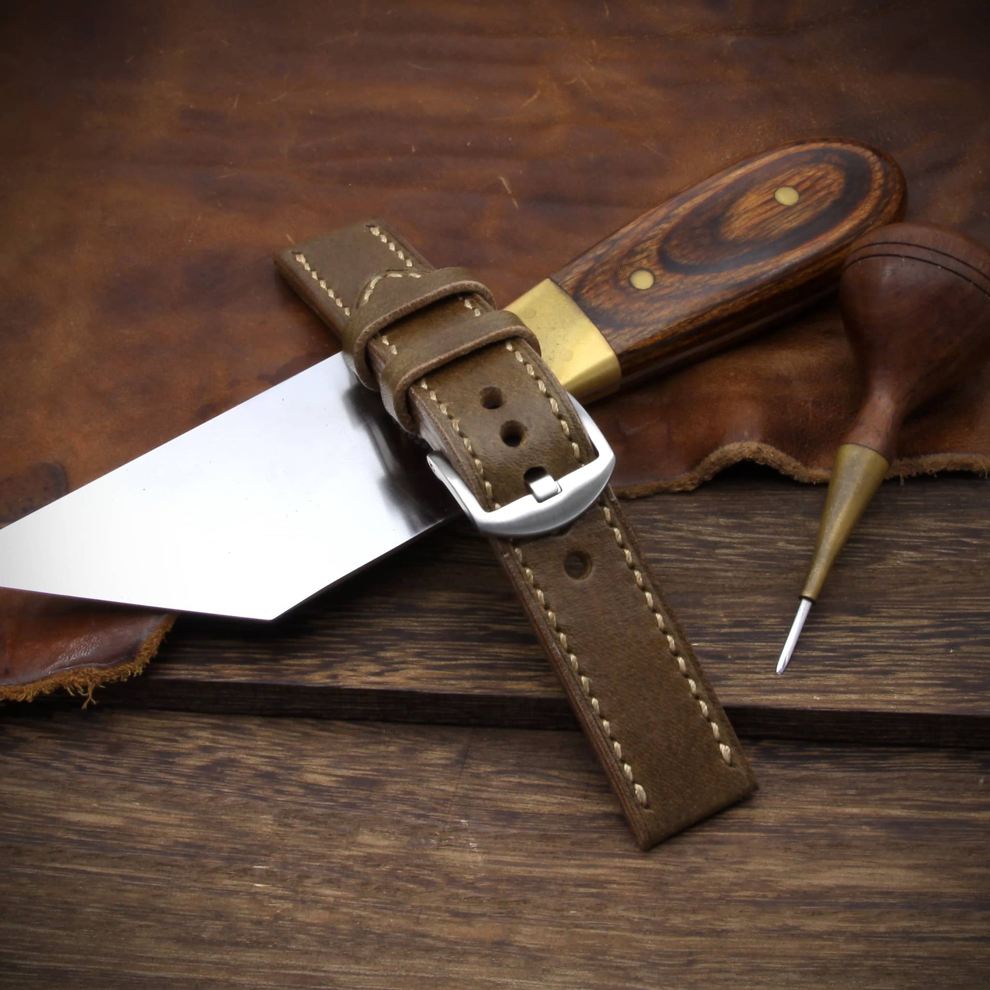 Leather Watch Strap, Sequoia 104 (Coffee Brown) | Full Stitch | Cozy Handmade