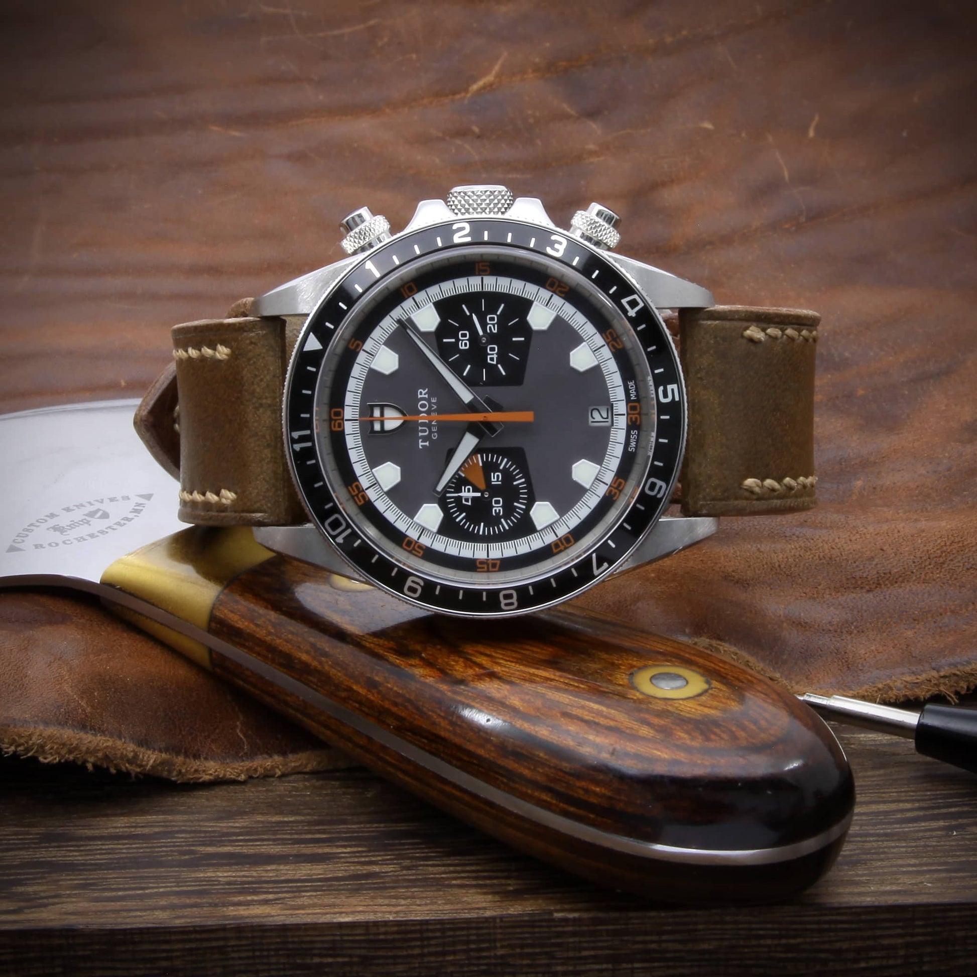 Leather Watch Strap, Sequoia 104 (Coffee Brown) | Full Stitch | TUDOR Watch | Cozy Handmade