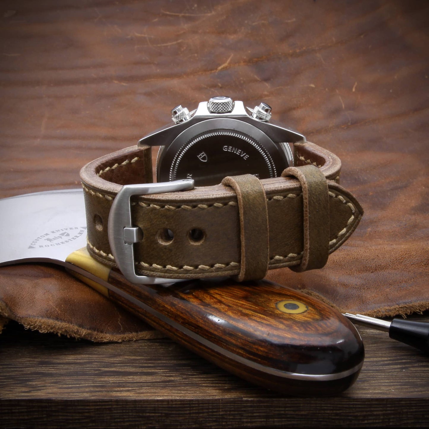 Leather Watch Strap, Sequoia 104 (Coffee Brown) | Full Stitch | TUDOR Watch | Cozy Handmade