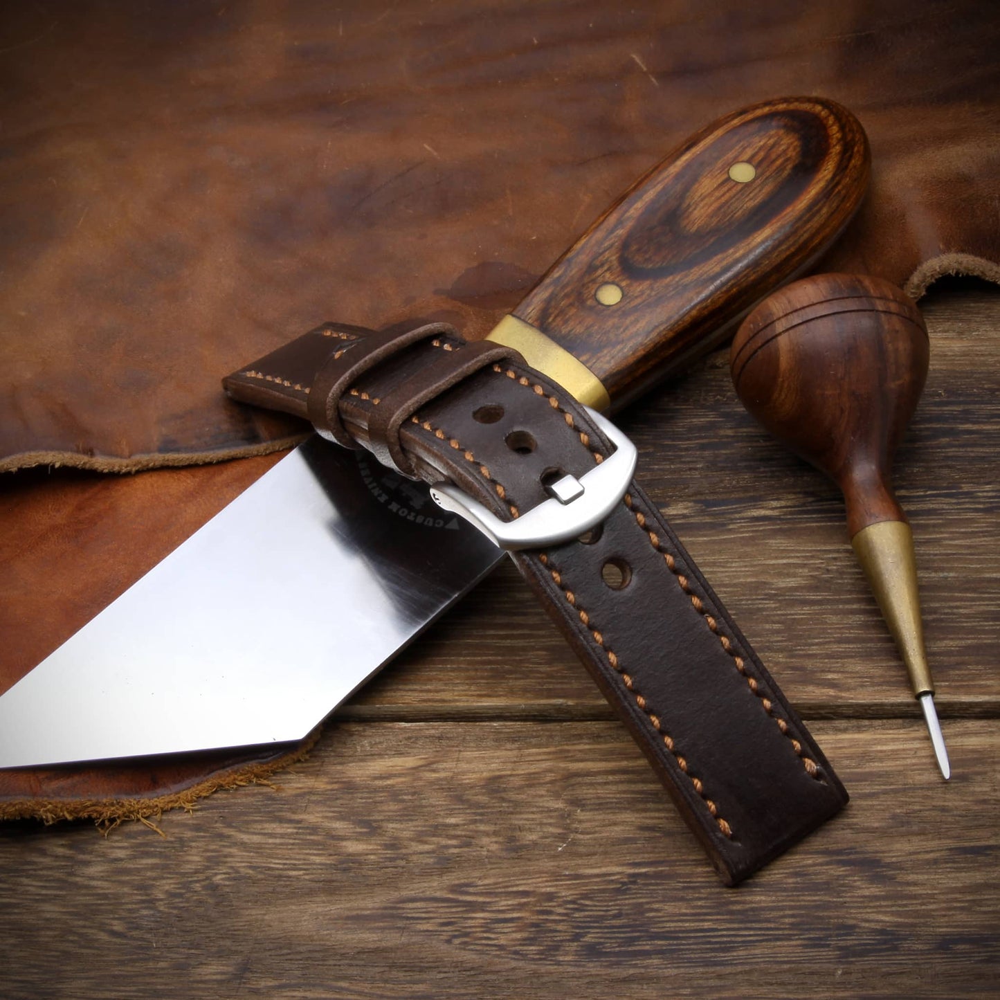 Leather Watch Strap, Sequoia 106 (Dark Brown) | Full Stitch | Cozy Handmade