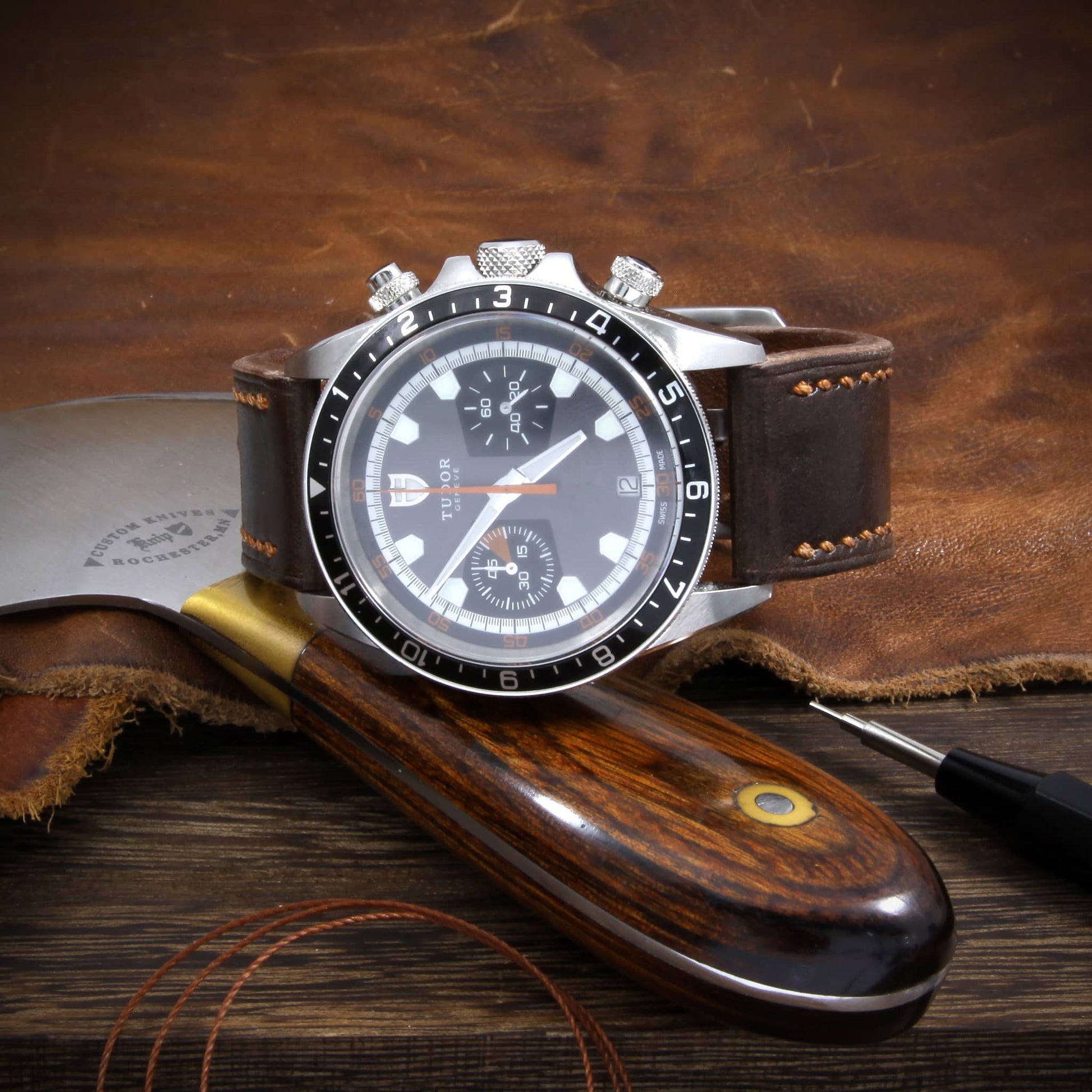 Leather Watch Strap, Sequoia 106 (Dark Brown) | Full Stitch | TUDOR Watch | Cozy Handmade