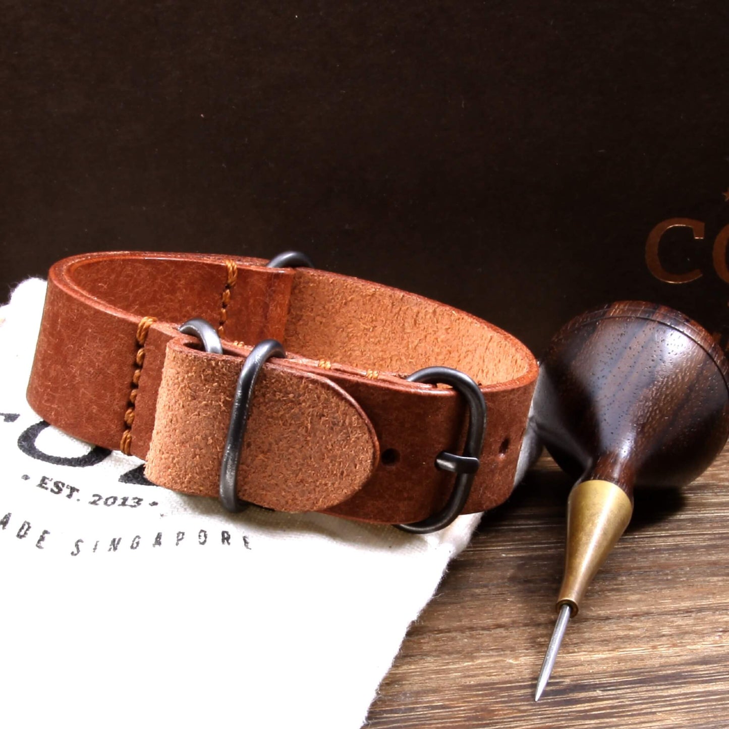 Leather Watch Strap, 4-Ring Rustic Russet | Full Grain Italian Veg Tanned Leather | Cozy Handmade