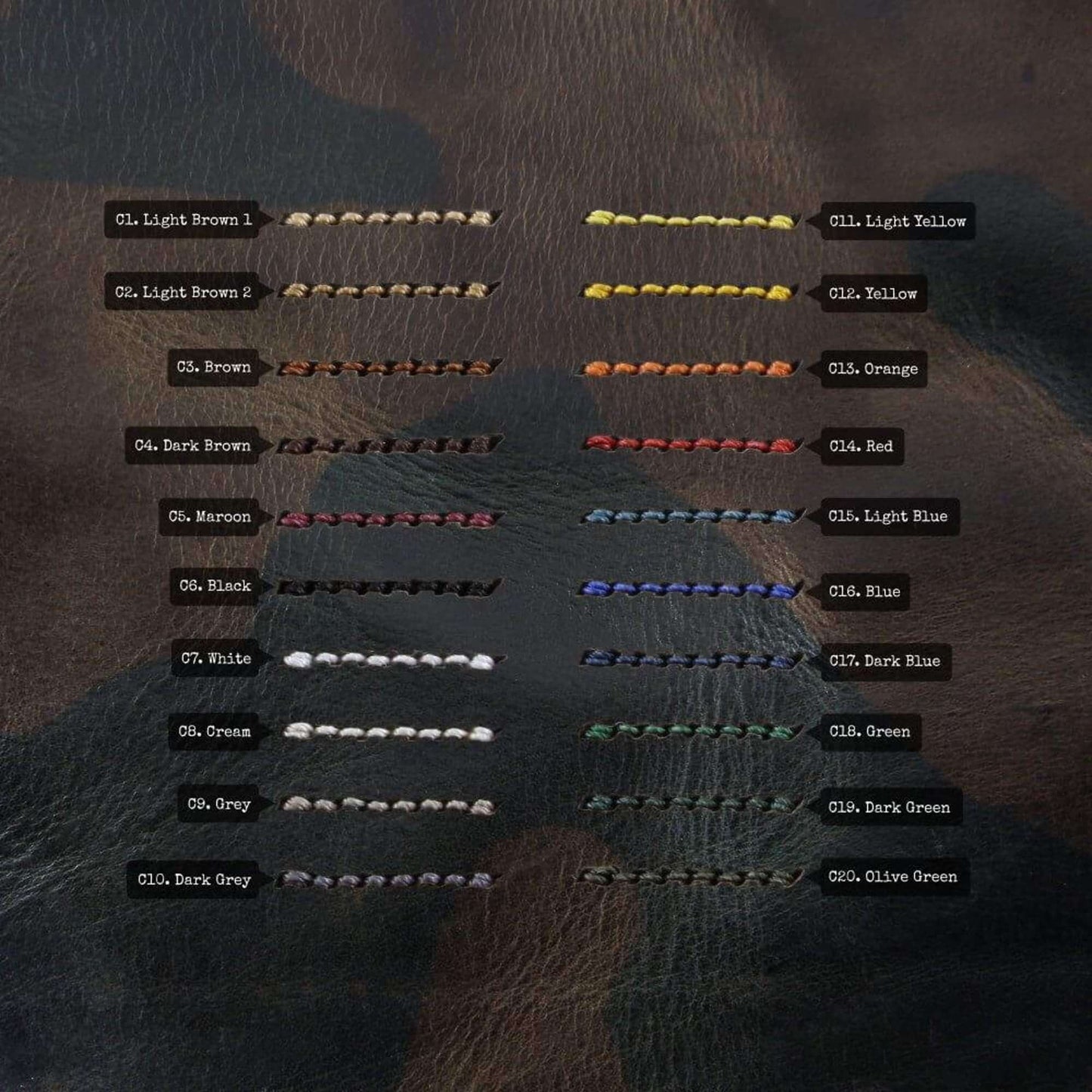 Leather Watch Strap, Military 107 | Full Stitch | Thread Color Chart | Camouflage Full Grain Italian Veg Tanned | Cozy Handmade