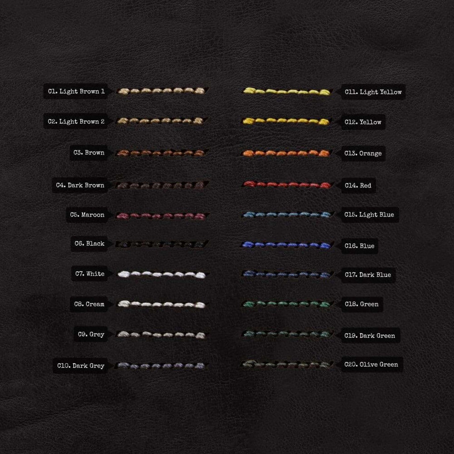 NAT2 Leather Watch Strap, 5-Ring Vintage 406 | Thread Color Chart | Cozy Handmade