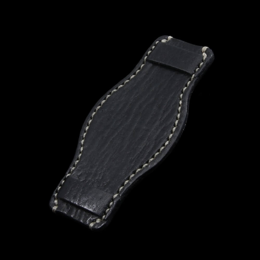 Vintage NERO (Black) Leather Bund Pad Style II, Italian Vegetable-Tanned Leather | Cozy Handmade