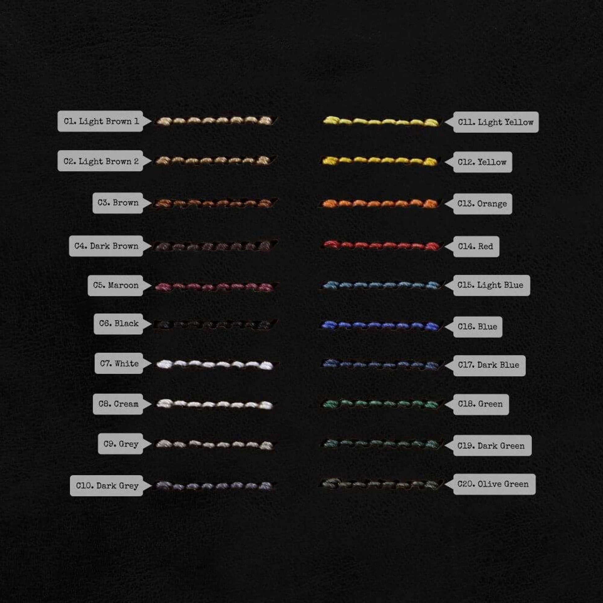 NAT2 Leather Watch Strap, 5-Ring Vintage Nero (Black) | Thread Color Chart | Cozy Handmade
