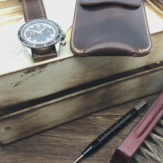 Leather Watch Pouch, Military 103 | Single Watch | Italian Veg Tanned | Cozy Handmade