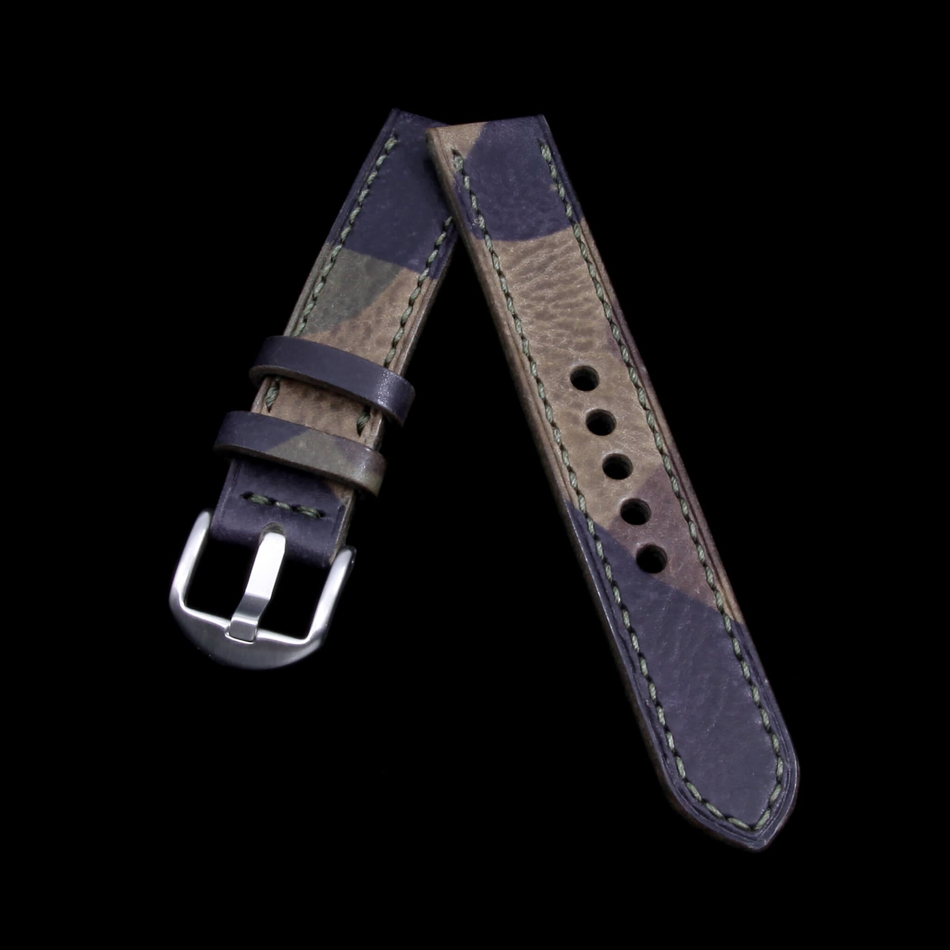 Leather Watch Strap, Camo Grigio | Full Stitch | Full Grain Italian Veg Tanned Leather | Cozy Handmade
