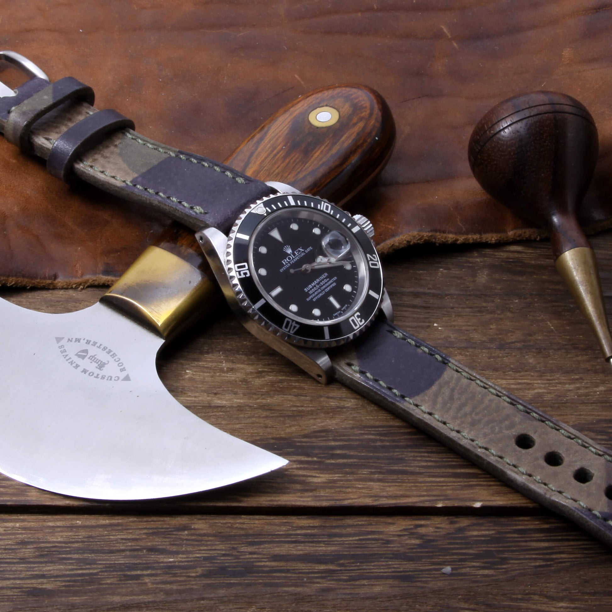 Leather Watch Strap, Camo Grigio | Full Stitch | Full Grain Italian Veg Tanned Leather | Cozy Handmade
