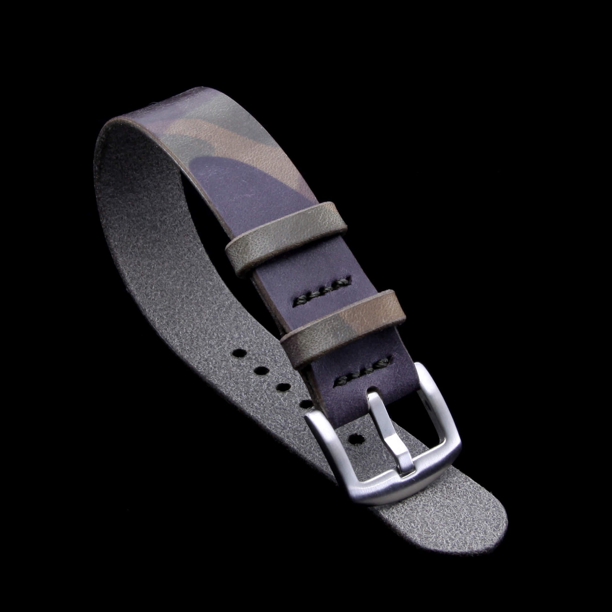 Single Pass Leather Watch Strap, 2-Keeper Camo Grigio | Full Grain Italian Vegetable-Tanned Leather | Cozy Handmade