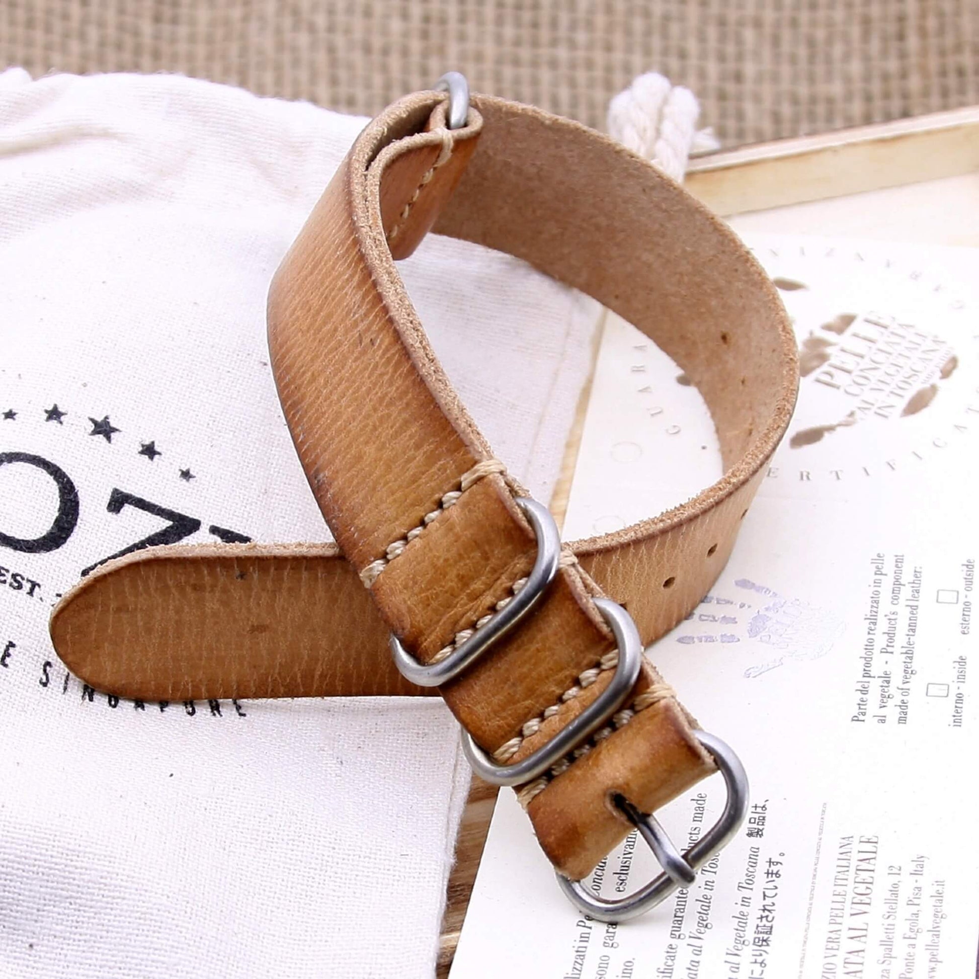 Leather Watch Strap, 4-Ring Distressed SEQ101 | Full Grain Italian Veg Tanned Leather | Cozy Handmade