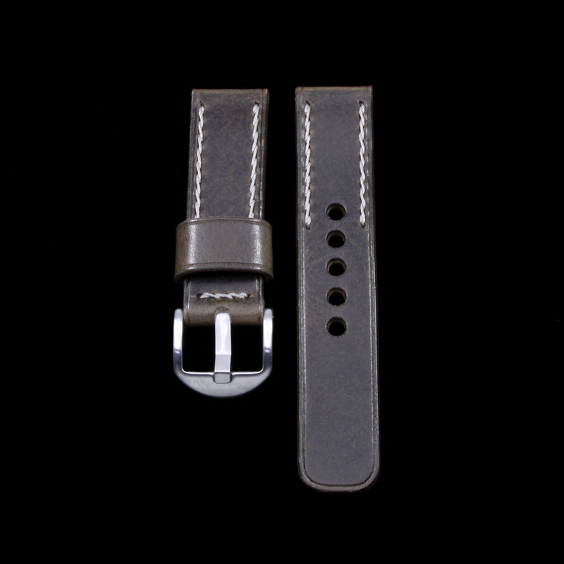 Leather Watch Strap, Douglas 116 (Dark Olive Grey) | Embroidery Chain Stitch | Full Grain Italian Veg Tanned | Cozy Handmade