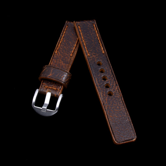 Leather Watch Strap, Gobi Cognac | Embroidery Chain Stitch | Full Grain Italian Veg Tanned Leather | Cozy Handmade
