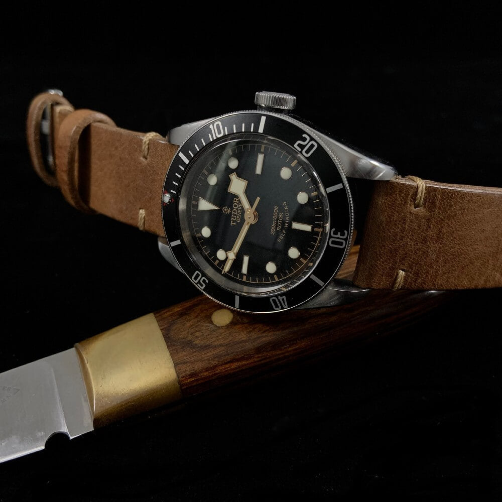 Leather Watch Strap, Vintage 402 | Minimalist Strap | Tudor Black Bay | Italian Veg-Tanned | Cozy Handmade