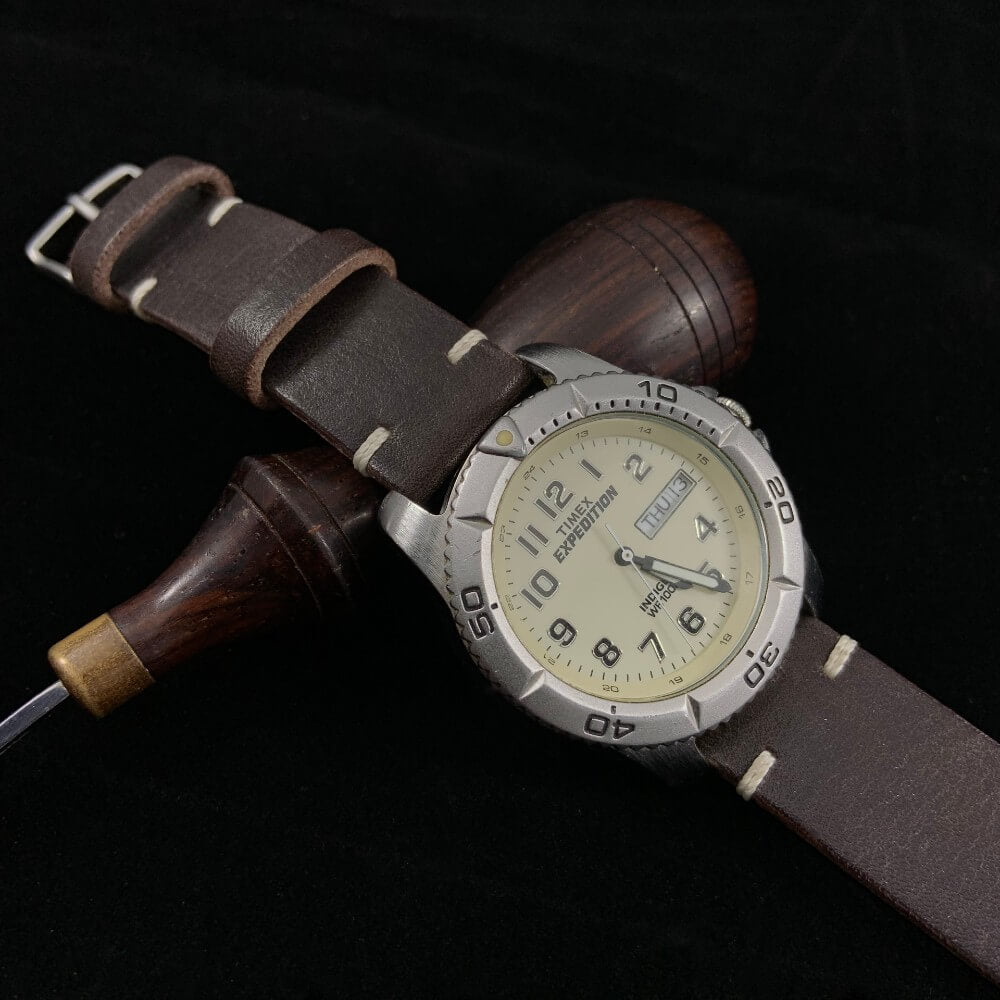Leather Watch Strap, Vintage 406 | Minimalist Strap | Timex Watch | Italian Veg Tanned | Cozy Handmade