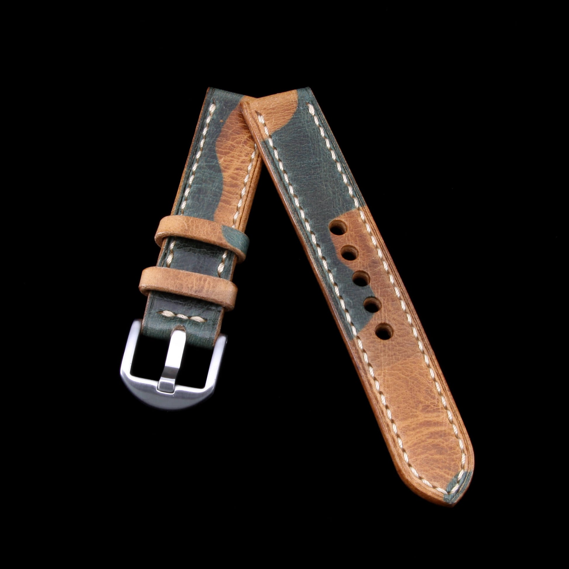 Leather Watch Strap, Military 101  | Full Stitch | Full Grain Italian Vegetable Tanned Leather | Cozy Handmade